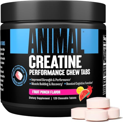 ANIMAL Creatine Performance Chew Tabs Fruit Punch - Chewable Tablets with 5 g Creatine Monohydrate per Serving & Sea Salt for Enhanced Effectiveness - 120 Tablets