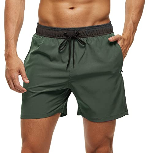 Arcweg Badbyxor för män med blixtlåsficka, ventilerande och vattenavvisande badshorts för män, elastiska träningsshorts, justerbara med dragsko och mesh-foder, M