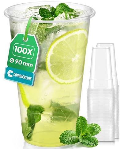 Commerline Plastikbecher 0,2 L, 100 Stück, Einwegbecher, Trinkbecher | Transparentes Polypropylen (PP), robust, lebensmittelecht, ideal als Kunststoffbecher, Partybecher und Wasserbecher