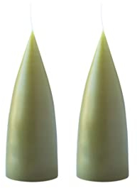 Kunstindustrien® Cone Shaped Candles, Made in Denmark, 43 colours available, Dripless & Smokeless Pillar Candles, Candles long burning 15 hours, Unscented Candle gift set, 2pcs 6.5x16cm (Olive Green)