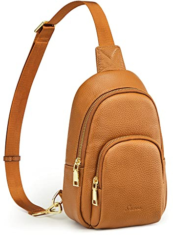 S-Zone Kleine Umhängetasche für Damen, Leder, RFID-blockierend, Brusttasche, Crossbody-Packungen, Rucksack, braun, S