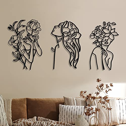 3 Stück Metall Wandkunst Dekor Minimalistische abstrakte Frau Wandkunst Moderne Linienzeichnung Wandkunst Dekor Metall weibliche einzeilige Wand Zuhause zum Aufhängen für Schlafzimmer Küche Badezimmer | Minimalistische Wanddekoration, einreihige Silhouette, Schlafzimmer, Wohnzimmer, Badezimmer, modernes Einweihungsgeschenk