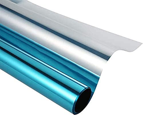Film de protection solaire en vinyle pour fenêtre effet miroir en verre unidirectionnel, film de protection UV 99 % film de confidentialité (argent bleu, 60 x 1000 cm)