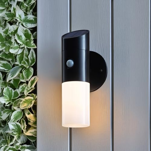 Auraglow Solar Outdoor PIR-sensor, välkomst- och säkerhetsvägg- och staketlampa – 3 000 K varmvit och färgskiftande LED-lägen – IP44 väderbeständig