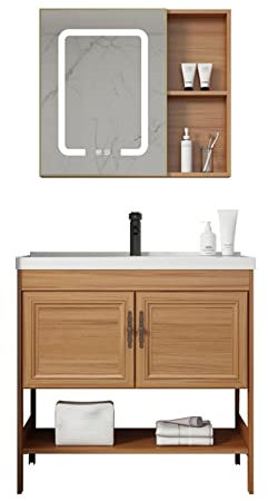Lavello lavello a una vasca lavabo da appoggio bagno lavabo da appoggio rettangolare lavatoio ceramica Lavabo con mobiletto e specchio per il trucco, WC bagno lavanderia giardino esterno ( Color : Whi