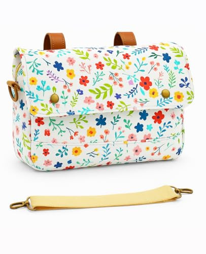 ANZOME Kids Bike Handlebar Bag, Front Storage Basket for Girls Bikes & Scooters, 600D Water-Resistant Fabric with Zipper Pockets & Shoulder Strap