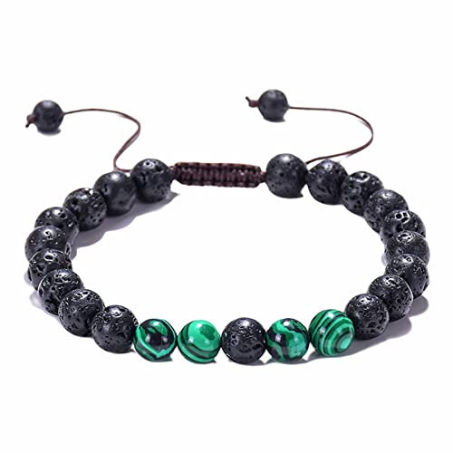 Armreif Herren, Armreifen Türkis Lavafelsen Schwarz Grün 8 mm Steingeflecht Verstellbar 19-29cm Perle Armband Chakra Damen Schmuck