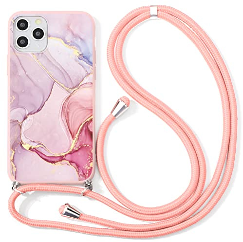 ZhuoFan Handykette Handyhülle für iPhone 7/8/SE 2022/SE 2020 Hülle mit Band, Aesthetic Rosa Marmor Motiv Schutzhülle mit Kordel zum Umhängen, Weich TPU Silikon Stoßfeste Necklace Lanyard Case