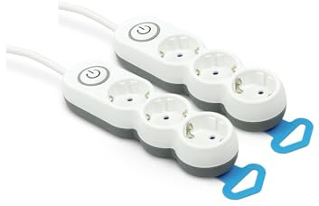 Garza Power - Pack de 2 regletas de 3 enchufes | con Interruptor | Enchufe Plano | Ladrón múltiple 1.4 Metros | Protección Infantil | Color Blanco | Gama Design