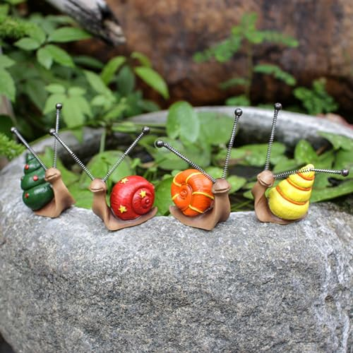 4 Stück Schnecken Gartendeko Für Draußen, Harz Schnecken Garten Deko Figuren, Kawaii Tiere Dekoration Gartenfiguren, Geschenke Für Frauen & Mama, Terrasse Outdoor Deko