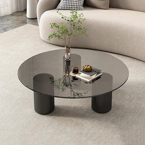 RYZQWE Table de Salon Ronde, Table Basse de Salon Effet Verre Rond Table de Canapé Table a Café Verre et Métal Piédestal Table d'Appoint Nordique Scandinave 90x31cm (Color : D, Size : 27.5x12.2in)