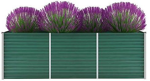 KOIECETA Hochbeet Pflanzkübel Blumenkasten Garten Pflanzkasten Terrassen Gemüsebeet Gartenbeet Pflanzbeet Verzinkter Stahl 240x80x77 cm Grün