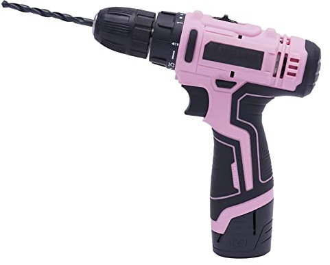 Akku-Bohrschrauber 2-Gang-Getriebe,25-Drehmomentpositionen und 3-Modi (Antrieb, Bohren und Hammerbohren) 21-teiliges Rosa Akku Bohrer Set,12V Batteriebetrieben