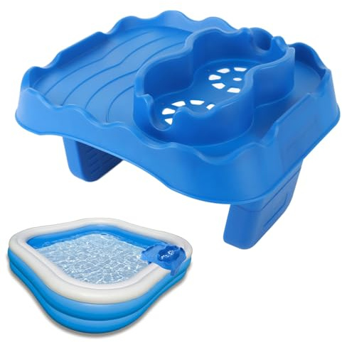 Tissting Hot Tub Table Tray, Foldable Hot Tub Side Table with 2 Cup Holders and Drain Holes, Anti Slip Drink Caddy for Pool Bathtub Spa 9.8x8.7x5.9in (Blue)