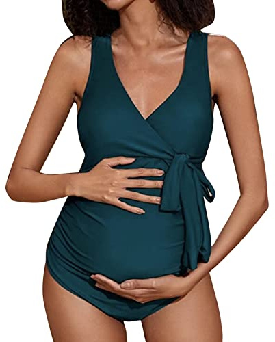 Umstandsbademode Damen V-Ausschnitt Umstandsbadeanzug Umstandsmode Bikini Sommer Schwangerschafts Einteiliger Badeanzug One Piece Pregnancy Bademode Damen Maternity Sexy Swimsuit Umstandskleidung