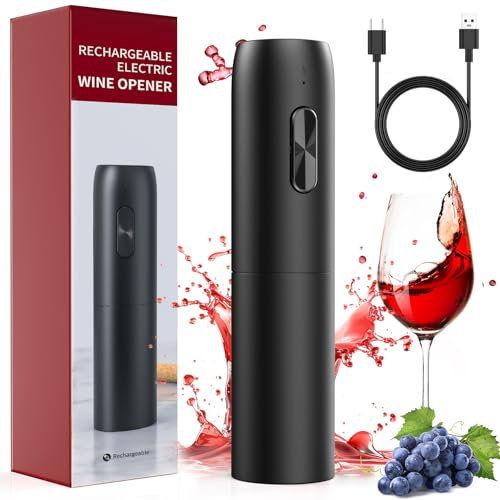 Sacacorchos eléctrico recargable, abridor de vino electrico abrebotellas profesional Regalo cumpleaños hombre mujere con cable de carga USB para amantes del vino Casa Cocina Fiesta Bar Boda