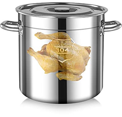 Olla Grande Olla sopera, Cubo de Sopa con Tapa de Acero Inoxidable, Olla Recta de Gran Capacidad, diámetro 30 cm, Altura 30 cm （20 litros） (Color: Plata, Tamaño: 45 cm * 45 cm (68 L))