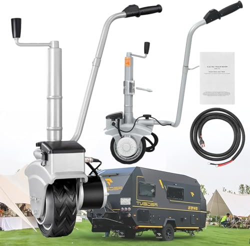 Fablestoryem Elektrischer Anhängerwagen, 12 V 350 W motorisiertes Stützrad, motorisierter Stützrad-Anhängerwagenheber aus Stahl, 2270 kg Anhängelast, 6-7 m/min, für Wohnwagen, Boot, Anhänger