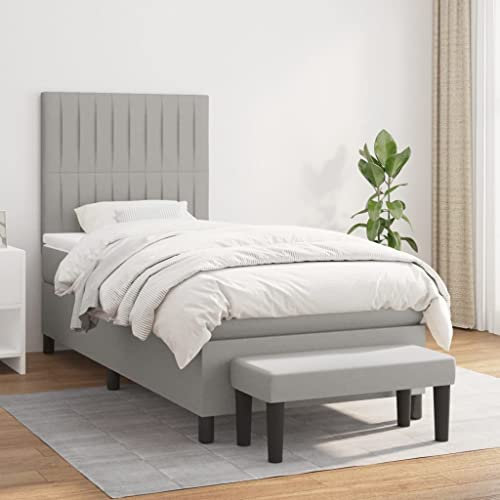 OHOOWOO Boxspringbett mit Matratze Hellgrau 90x200 cm Stoff,Erholsamer Schlaf mit dem Boxspringbett: Maximale Entspannung und hoher Komfort