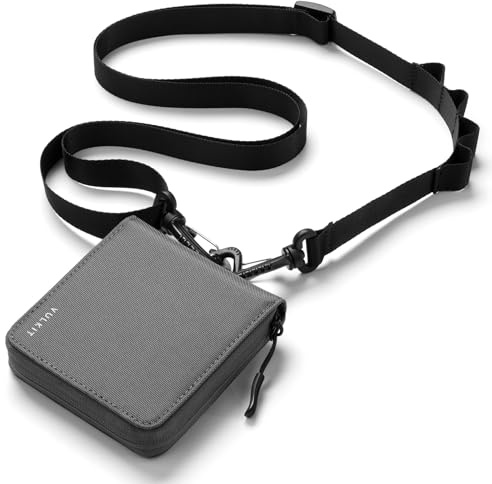 VULKIT Cartera plegable con cordón para hombre, tarjetero de crédito impermeable, tela con bloqueo RFID, con cordón desmontable para exteriores o viajes diarios, gris, Minimalista