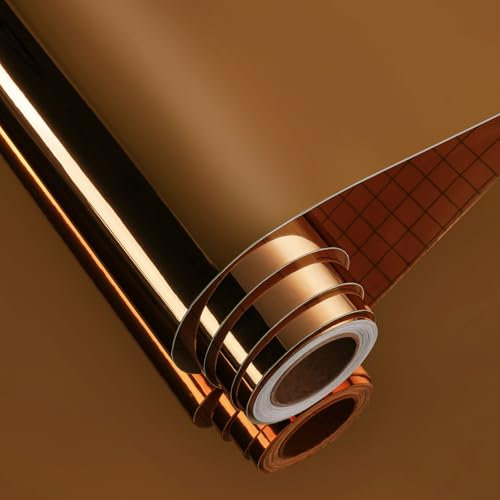 FunStick Carta da Parati Autoadesiva Effetto Specchio Carta da Parati Metallica Marrone Riflettente Senza Vetro Pellicola Adesiva Specchio per Mobili Armadio Marrone Specchi Adesivi da Muro 30CM×2M