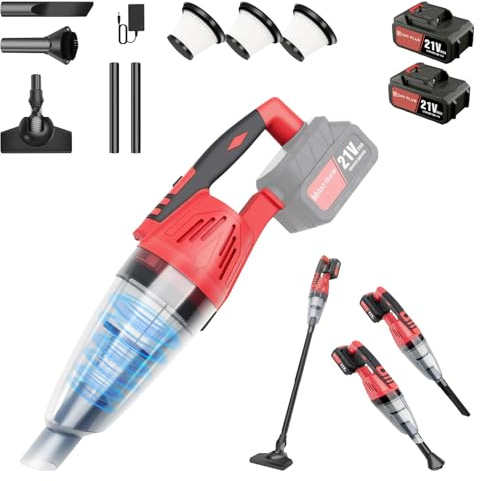 Cordless Vacuum Cleaner, 5500Pa Vacuum Cleaner, 120W High Power Wet and Dry Handheld Car Vacuum Cleaner with LED Light and Multi-Nozzles for Car, Home, Office, Pet, Includes 2x2200mAh Batteries