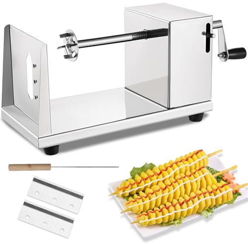 Affetta Patate a Spirale, Taglierina Patata con Manovella e Piedini in Gomma Antiscivolo, Affettatrice di Patate Ritorta, Tagliaverdure Spiralizzatore per Frutta, Patate, Tornado Chips