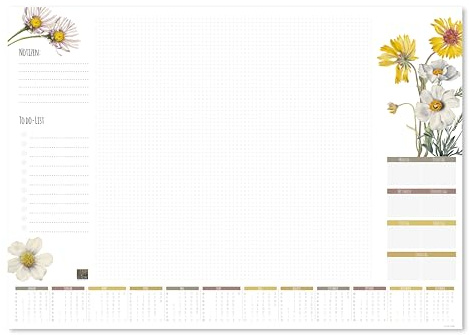 BATI ORIGIN I Schreibtischunterlage Papier I DIN A2 I mit Kalender 2026 I 50 Blatt I Design Wildblume I praktische Schreib-Unterlage für das Büro I klimaneutral produziert