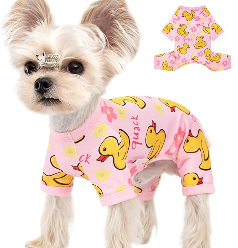 Dog Pajamas Summer Dog Clothes for Small Medium Dogs Boy Girl Pet Pjs Cute Doggie Onesie Breathable Puppy Clothes Soft Stretchy Cat Pet Outfit (Yellow Duck, X-Small)