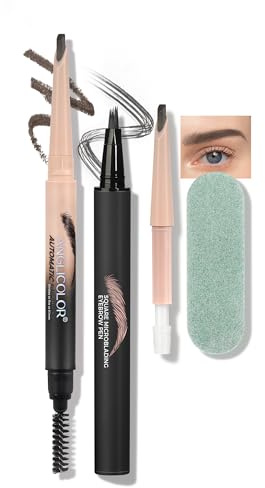 Anglicolor Eyebrow Pencil Set Pen Fast Eyebrows In 3 Minutes,Microblading Eyebrow Pen Replacement Core For,Eyebrow Brush Quick Fill,Combined For Better Results,Great Value (03 Slate Brown Set)