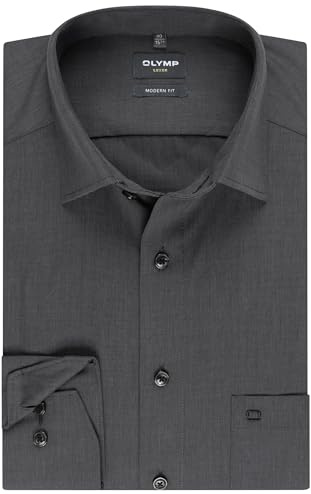 OLYMP Modern Fit Herren Businesshemd Langarm | Fil á Fil Schwarz | New Kent Kragen Gr. 42