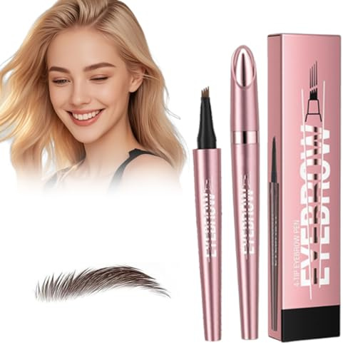 3D Matita Sopracciglia Waterproof, Penna Sopracciglia Effetto Pelo con 4 Punte a Forchetta, Matita Microblading Sopracciglia per Contorno e Riempimento Naturale delle Sopracciglias,marrone scuro