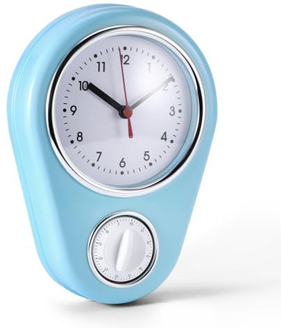 ZONJIE Retro Küchen-Wanduhr - Analoge Retro-Wanduhr mit mit 60-Minuten Küchentimer, inkl Quarzuhr, mit Glasabdeckung, Küchenuhr Wand, 60-Minuten-Timer für Home Living Room