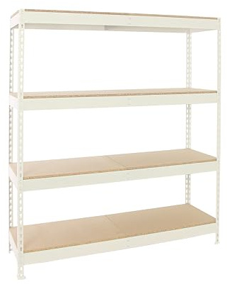 PROREGAL Schwerlastregal Wood Beast Four | HxBxT 200x180x60cm | Fachlast 600kg | Weiß Standregal Werkstattregal Lagerregal Kellerregal