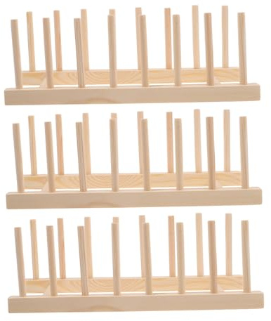 iplusmile 3piezas Estante de Almacenamiento Madera Soporte Platos y Tapas Ollas Organizador Cocina para Secar Platos Cuencos y Tablas Cortar Gabinetes