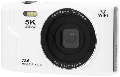 Sxhlseller Cameras Numériques 5K, Appareil Photo WiFi de Focus Auto 72MP avec Zoom Optique 16x et Flash intégré, 2,8 Pouces Caméra Vidéo Screen 64 Go pour Voyages de Photographie (64GB)