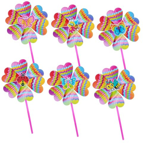 POPETPOP 1 Jeu Moulin À Vent Décoratif Plastique Fleur Colorée Durable Et Polyvalent pour Jardin Cour Et Fête Denfants 6 Pièces