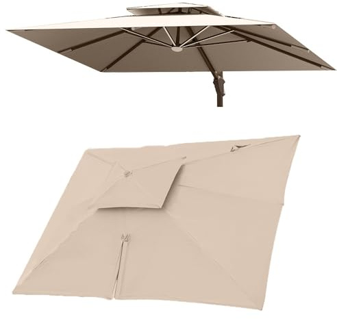 Housse d'auvent de rechange pour parasol rectangulaire de 3 x 4 m, 8 baleines, pare-soleil déporté pour extérieur, abri anti-UV kaki, double toit (3 x 3 m)
