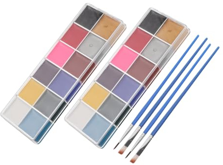NOLITOY 2 Boxes Water-based Face Painting Kit Colors for Beginners and Safe Non-toxic Body Paint Palette for Festivals Theater Cosplay Clown Makeup with Vibrant Washable Colors
