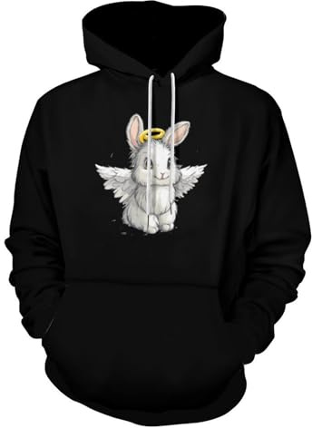 Angora Bunny Angelwings Men's Hoodie Pullover Long Sleeve Hooded Casual Sweatshirt