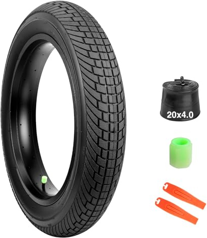 MEGHNA Fatbike Kit de pneus de vélo électrique 20 x 4,0 – Pneus de vélo électrique de qualité supérieure pour neige, sable et tout-terrain – Avec chambre à air et démonte-pneu – Compatible 98-406 (1 x