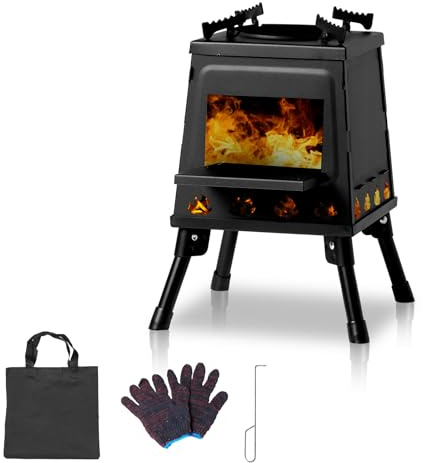 Bonnlo Camping Wood Burning Stove, Portable Small Camp Stoves, Detachable and Lightweight Fire Pit for Outdoor Hiking Picnic (36x36x46cm)
