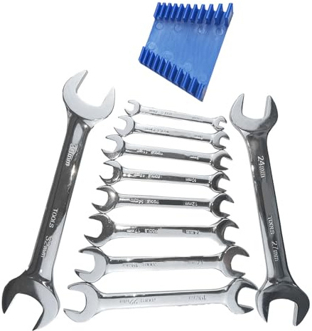 Holigie Set di chiavi a cricchetto da 10 pezzi, set di chiavi aperte a doppia testa in acciaio al carbonio per riparazione auto – Gamma di dimensioni da 5,5 a 32 mm per la manutenzione