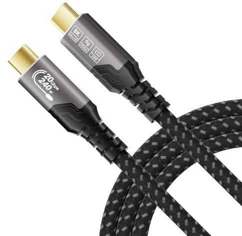ZIKNYDO USB-C-kabel 3m, USB-C 3.2 datöverföring 20Gbps, PD3.1 snabbladdning 240W, 8K@30Hz, 4K@144Hz videoöverföring, kompatibel med Thunderbolt 4, MacBook Pro, Switch, Monitor, iPhone 17, VR
