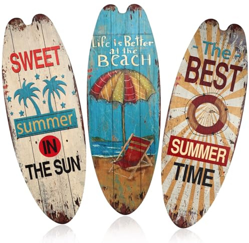Toyvian Surfbrett Deko aus Holz, 3er Set Maritime Wanddeko im Vintage Strandlook Sommerliche Holzschilder für Hausbar Poolparty Wohnzimmer Terrasse Surf Wandkunst Strandhaus Dekoration