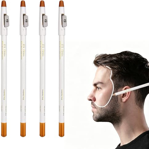 Barber Pencil, 4 PCS White Beard Pen with Built-in Sharpener, Beard Pencil Filler for Men, Professional Beard Shaping Tools, Facial Hair Grooming Accessories