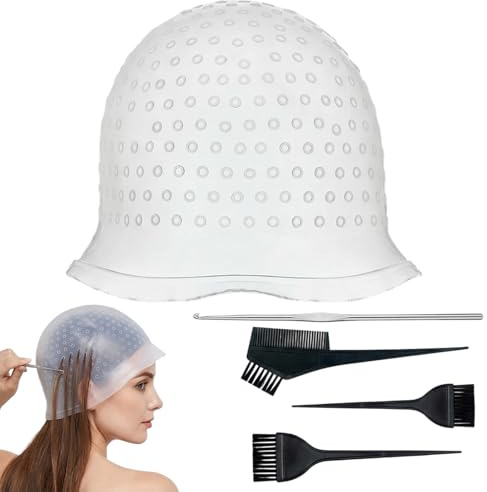 Strähnenhaube, Blondierung Set mit Haarfärbepinsel, Friseur Zubehör für Heimgebrauch, 5-teiliges Silikon Set für Strähnchen Farbe