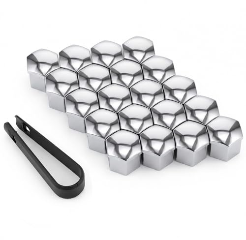 JJUNW 20 Pcs 19mm Wheel Nut Covers, Alloy Wheel Protectors Hexagonal | Lugnut Covers With Removal Tool, Silver Automotive Exterior Accessories For Most Vehicles