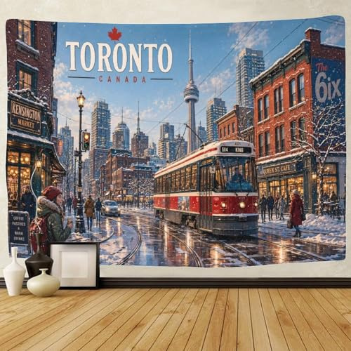 GPMNBCXZK Vintage Toronto Winterstraßenbild e Wandteppich, Galerie Wanddeko | Größe 180cmx230cm, Wandteppich mit Vintage Toronto Winterstraßenbild Motiv für Wandkunst, Fotohintergrund und Zimmerdeko