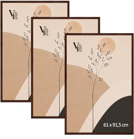 Velora H&L Set 3 Stück Bilderrahmen Braun 61 x 91,5 cm - Echtholzrahmen mit Acrylglas, Fotorahmen, Posterrahmen für Bilder, Fotos, Puzzels und Urkunden